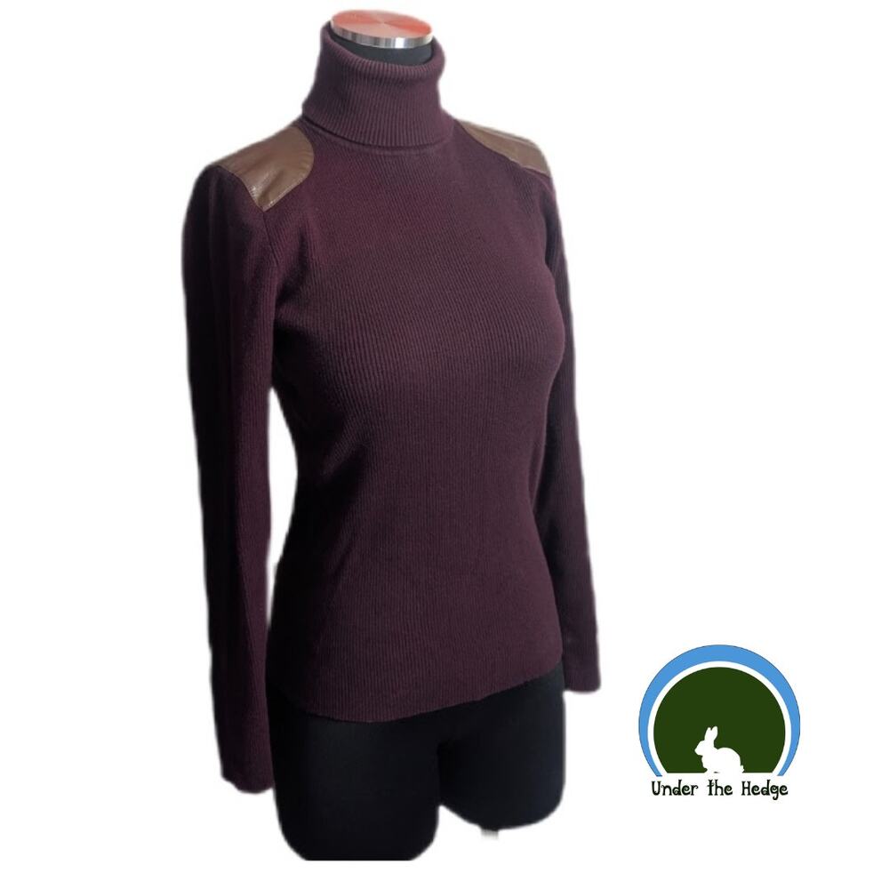 Lauren Ralph Lauren Black Label Burgundy Turtleneck Sweater Medium Shoulder